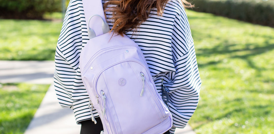 Taylor Diabetes Roam Insulated Sling Backpack compact bag is fully insulated and designed with diabetes management in mind on girls back. 
