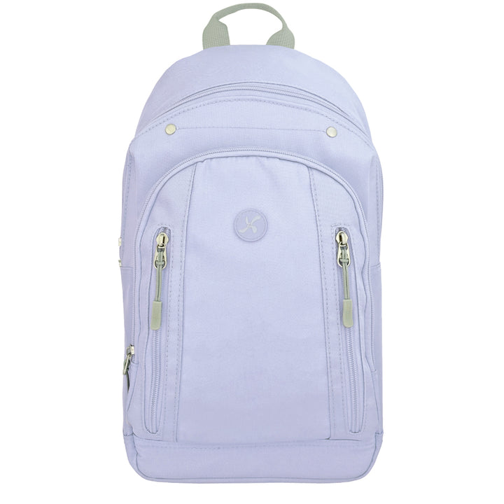 Sugar Medical Diabetes Roam Insulated Sling Backpack in purple with front pocket to organize your medical supplies and back insulated pocket to keep items cool.