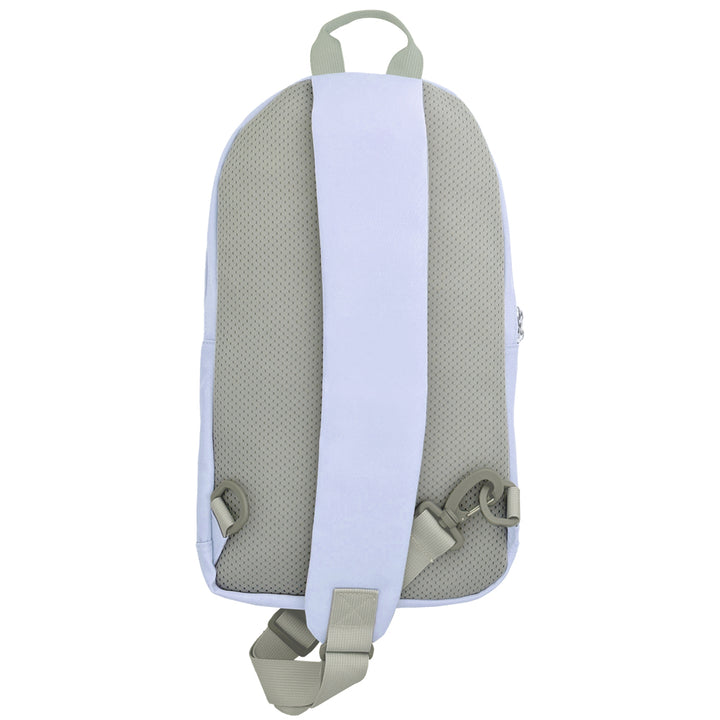 Diabetes Roam Insulated Sling Backpack in purple strap that can be worn on your right or left shoulder.