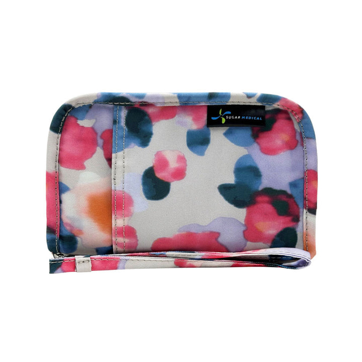 Sugar Medical Diabetes Supply Case II cream with blue, purple, and pink dots.
