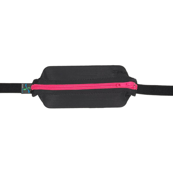 Kids black with pink zipper SPI belt closed with Omnipod 5 controller inside.