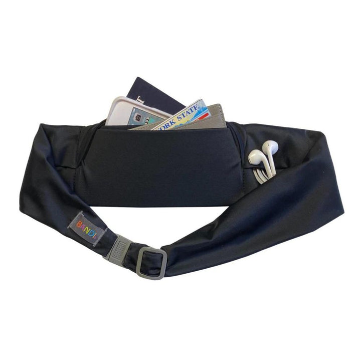 Black Bandi Wear Pocket Belt with phone and money coming out of the pocket.