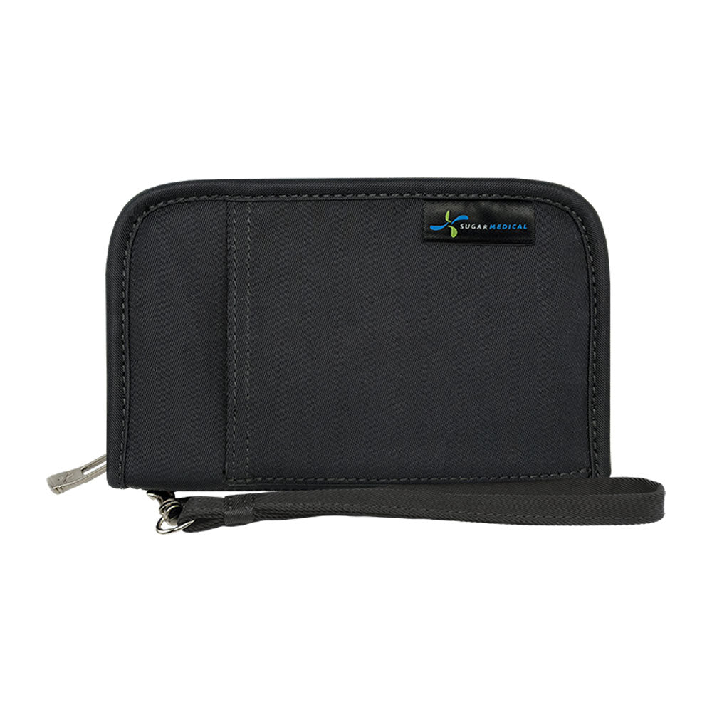 Sugar Medical Diabetes Supply Case II black with matching black wrist strap.