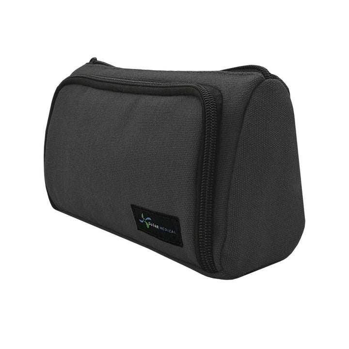 Black Insulated Diabetes Insulin Supply Case with large compartment for diabetic supplies and insulated front pocket to keep insulin cool.