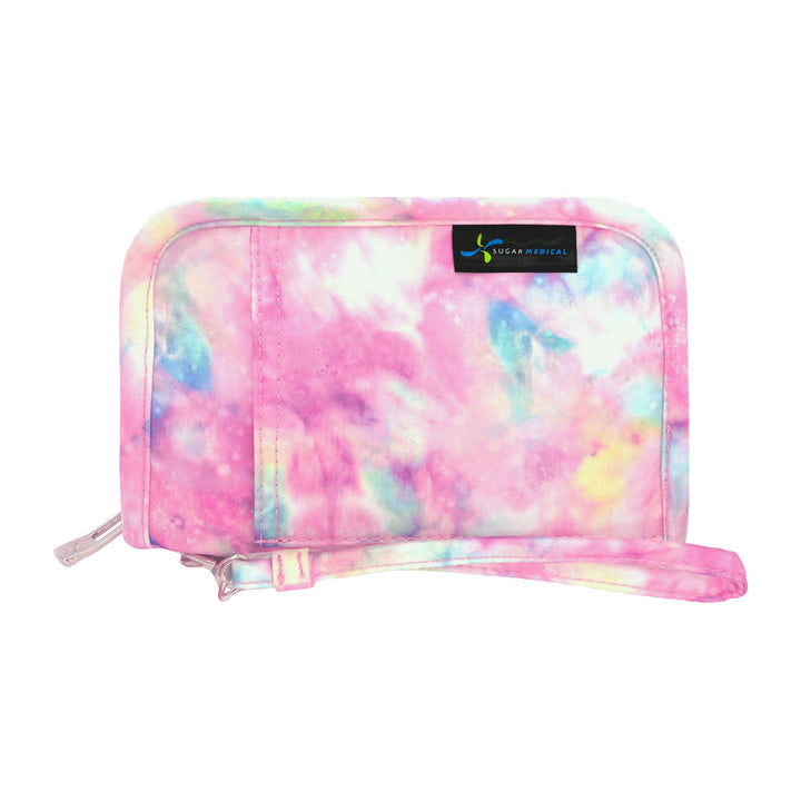 Sugar Medical Diabetes Supply Case II pink with blue, yellow, and purple dream pattern.
