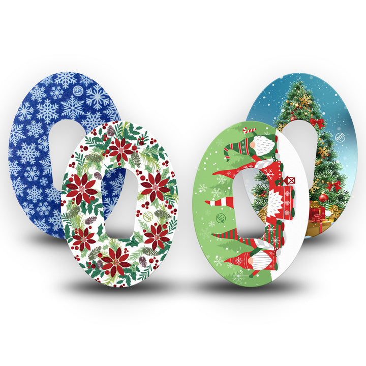 Pack contains one of each of Expression Med patch designs: Snowflake, Christmas Wreath, Holiday Gnomies and Oh, Christmas Tree