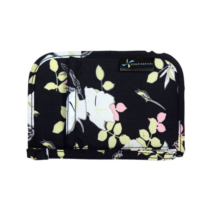 Sugar Medical Diabetes Supply Case II front that is black with flowers.