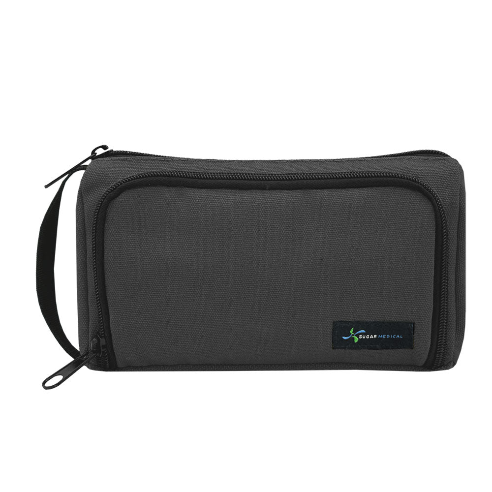 Black Insulated Diabetes Insulin Supply Case with front insulated pocket to keep insulin cool.