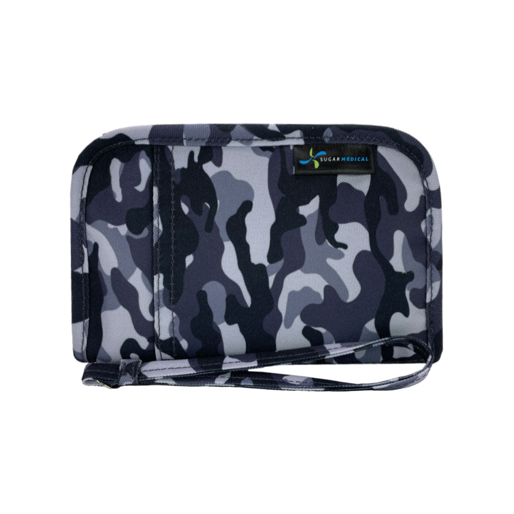 Sugar Medical Diabetes Supply Case II front that is grey and black camo.