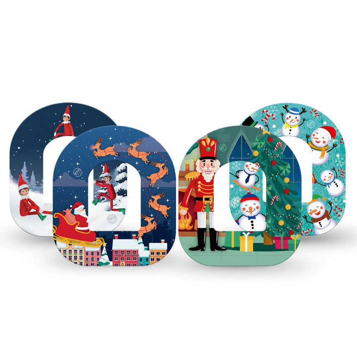 Pack contains one of each of Expression Med patch designs: Holiday Heart Hands, Santa with Sled, Nutcracker and Snowman Celebration featuring our Pod specific cut-out!