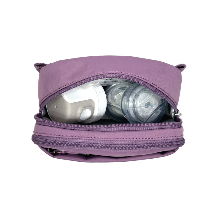 The back insulated pocket opened with Dexcom and tandem supplies in it.