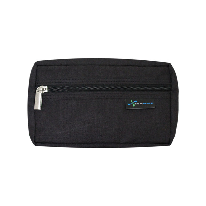 Diabetes Insulated Travel Bag in black removable supply pouch zippered closed.