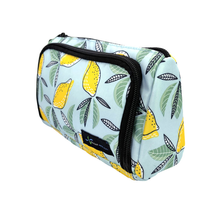 Side angle of the lightweight Insulated Diabetes Insulin Supply Case with matching black zipper.
