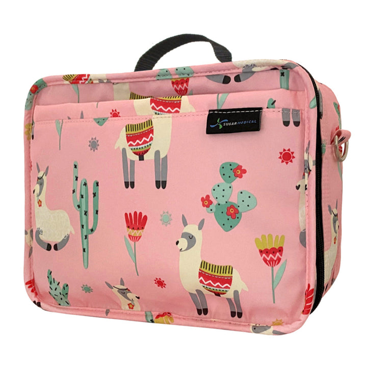 Diabetes Insulated Travel Bag in pink with llamas side 