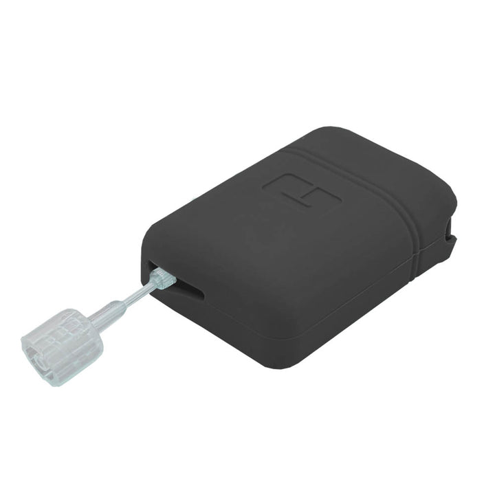 Black Mobi Tandem Gel Skin on the side with the tubing of the Mobi pump coming out of the top.