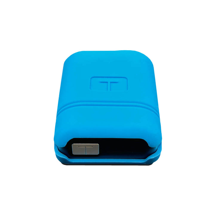 Bottom of the blue Mobi Tandem gel skin with pump in it showing the button.