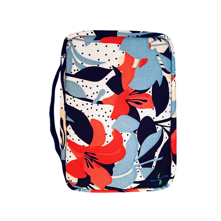 Sugar Medical Mod Floral Diabetes Insulated Organizer has large orange and blue flowers and a Sugar Medical logo on bottom right keeps your supplies organized, protected and secure.