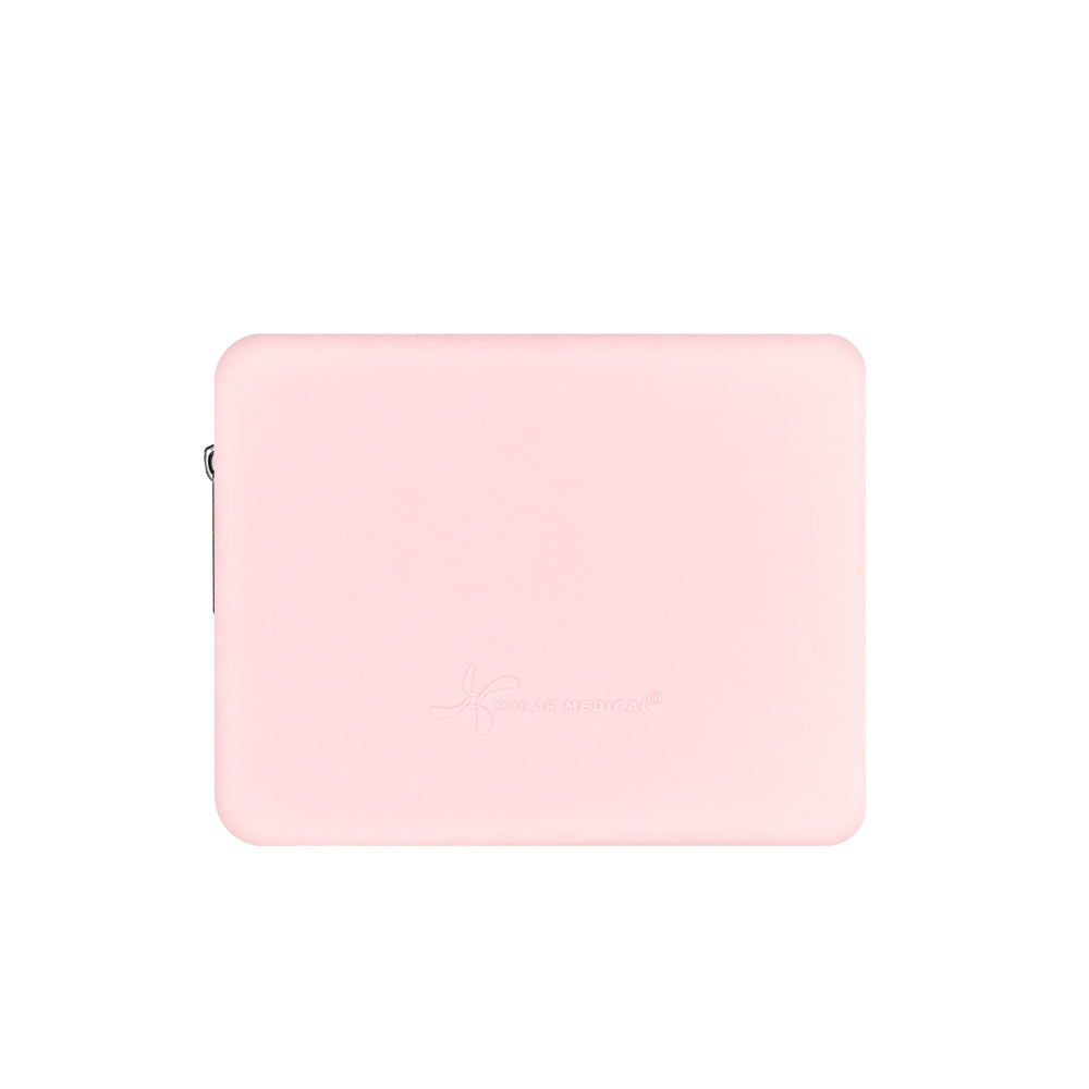 Back of the Omnipod® Protective Travel Case: The back of the light pink Omnipod® protective travel case, showing the smooth surface and discreet design.