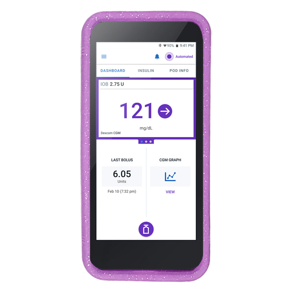 Purple glitter Omnipod® 5 Case provides protection for your Omnipod 5 from bumps and drops.