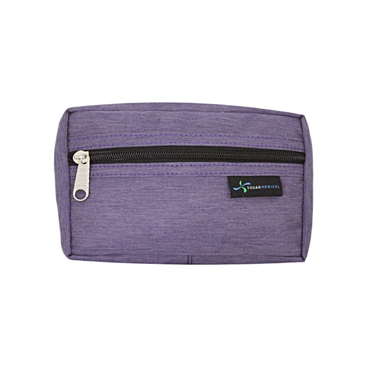 Diabetes Insulated Travel Bag in purple removable supply pouch zippered closed. 