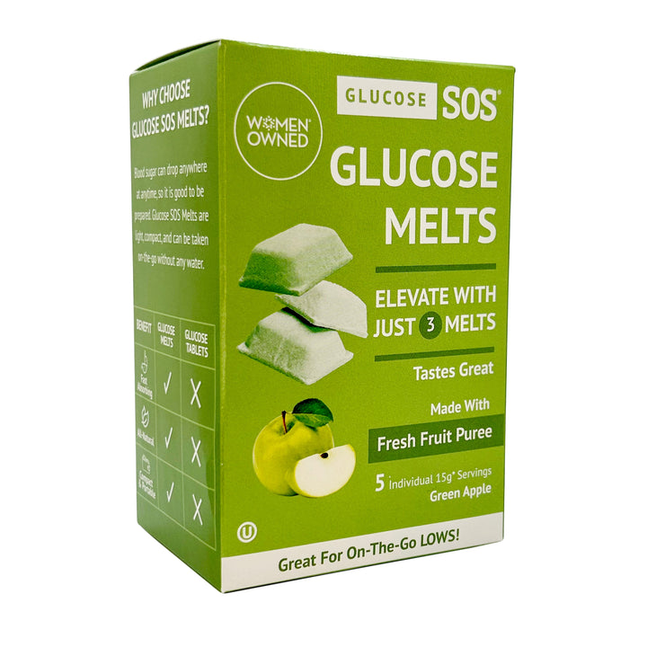 Box of Green Apple Glucose SOS Glucose Melts elevate with just three melts and taste great.