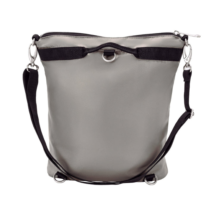Diabetes Nylon Backpack in tan back with one strap attached.