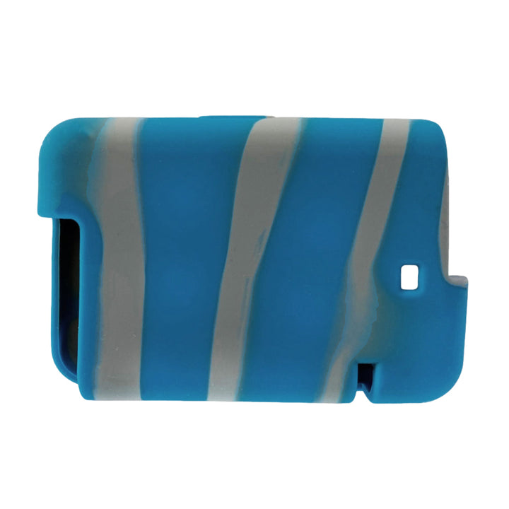 The back of the blue and grey Tandem t:slim Gel Skin with Exclusive design allows access to all ports and controls.