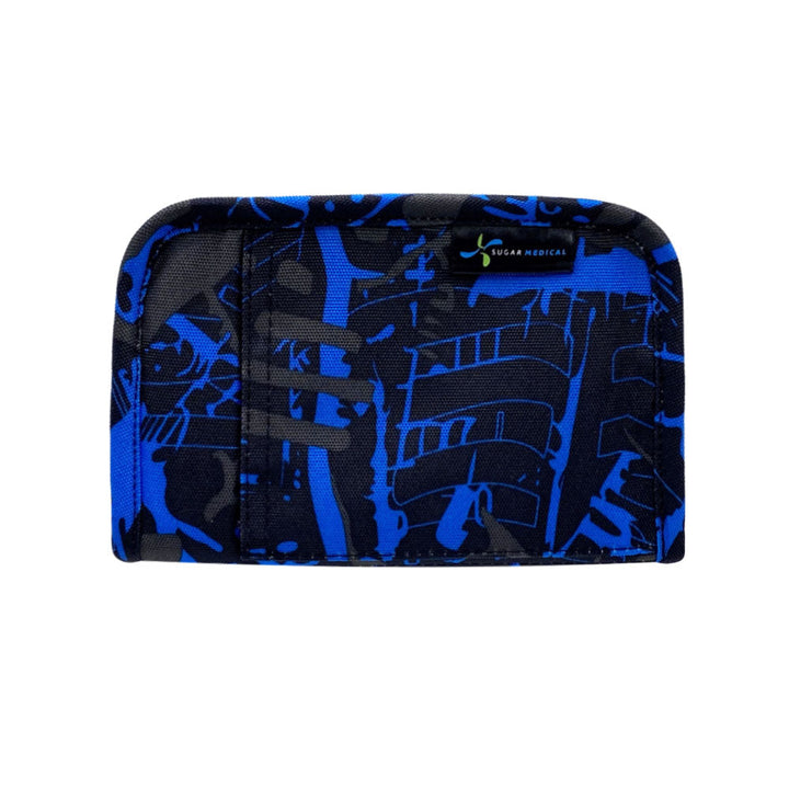 Sugar Medical Diabetes Supply Case II front that is black, blue, and grey splatter pattern.