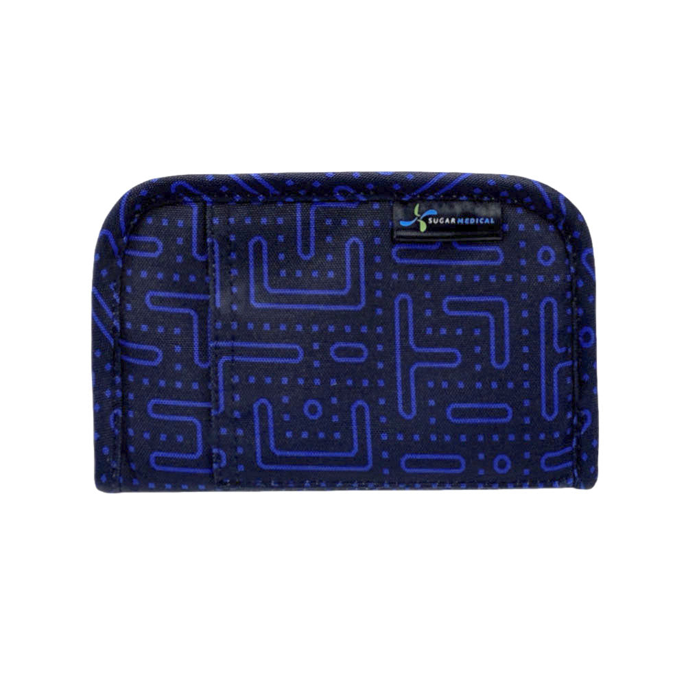 Sugar Medical Diabetes Supply Case II front that is black with blue dot pattern.  
