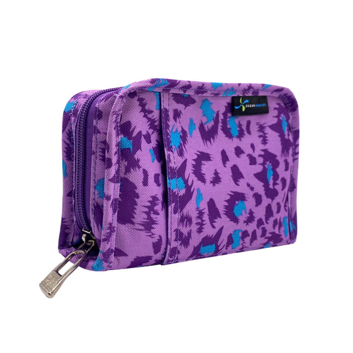 Sugar Medical Diabetes Supply Case II side that is purple with leopard pattern.  