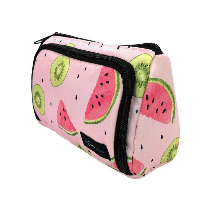 Side angle of the lightweight Insulated Diabetes Insulin Supply Case with matching black zipper.