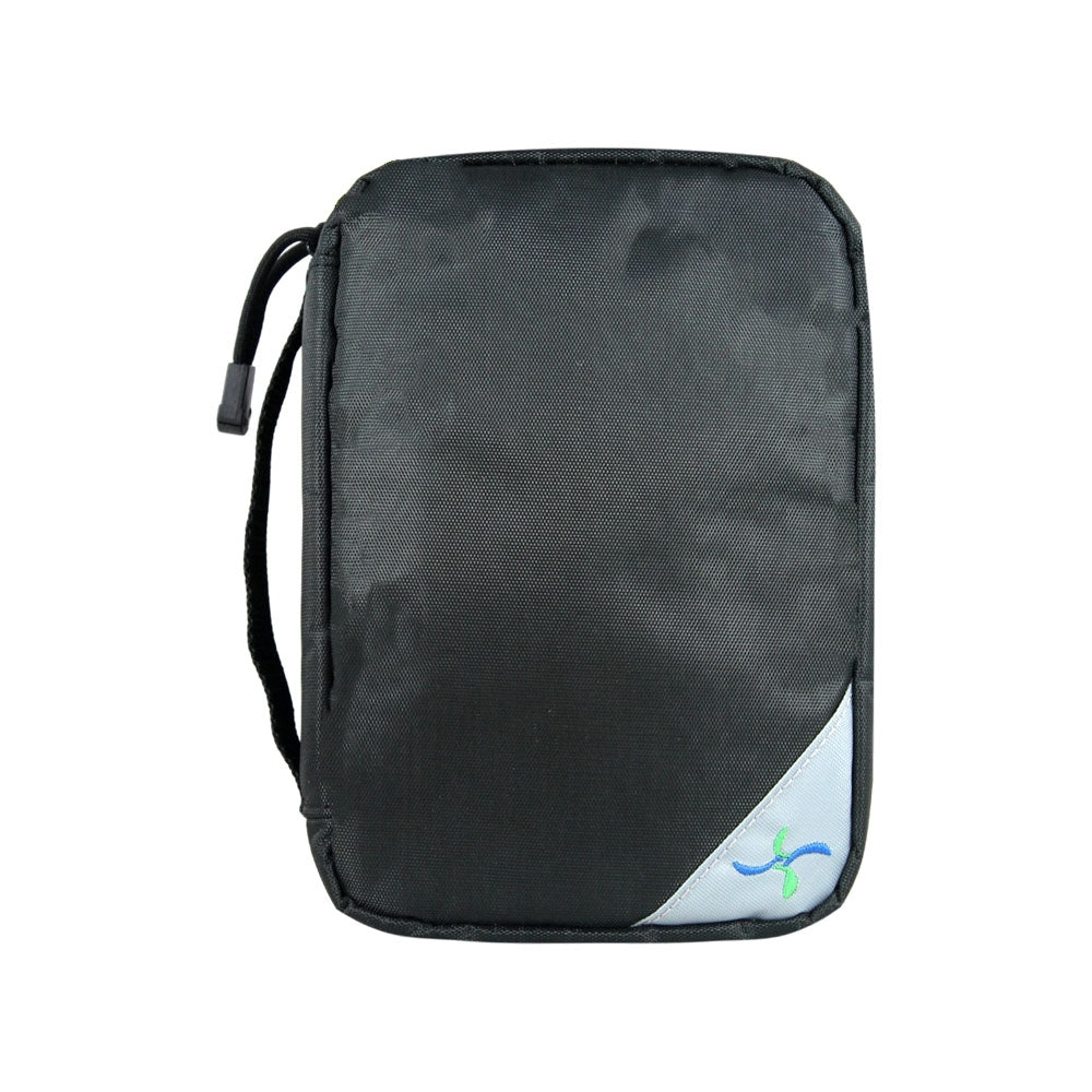 Sugar Medical solid black Diabetes Insulated Organizer with logo on bottom right keeps your supplies organized, protected and secure.