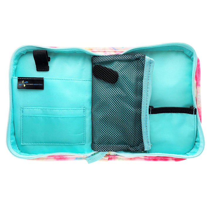 Inside of the Dream Omnipod Case on the left showing the pockets to keep all your diabetic supplies organized.
