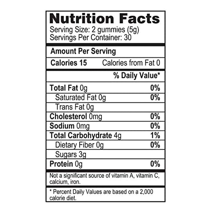 Nutrition facts of Glucose Supplement YumV's™ 60 per Bottle Gummy Assorted Flavors.