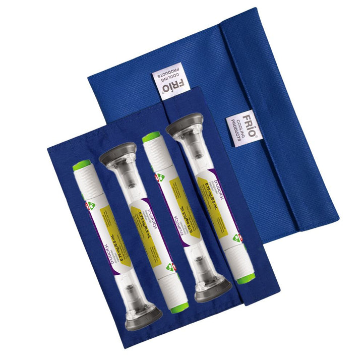 XL Blue FRIO with insulin pens it keeps insulin cool and safe within its cool, safe range of 64.4-78.8°F (18-26°C).