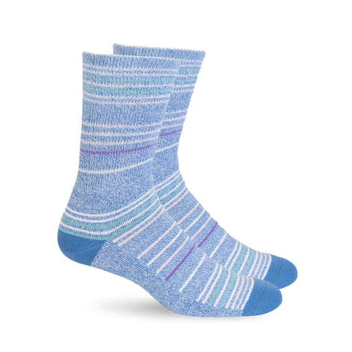 A pair of Dr. Segal's Premium Diabetic Socks in Blue Sky Stripes.