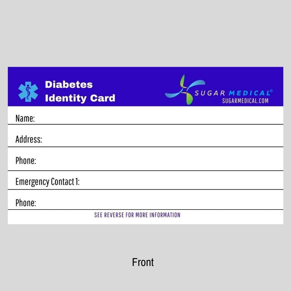 Front of Diabetes ID Card to add name, address, phone, emergency contact 1 and phone.