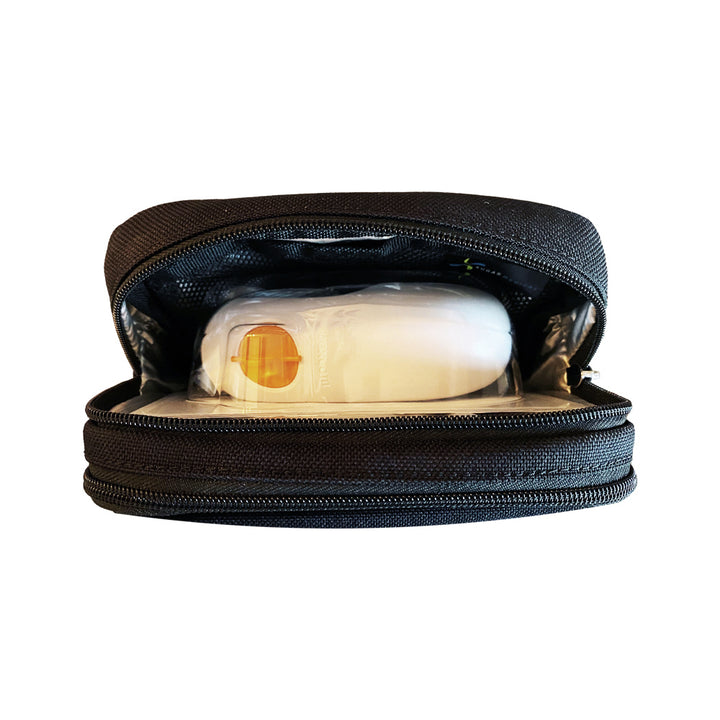 Diabetes Insulated Convertible Belt Bag back insulated pocket with Dexcom in it.
