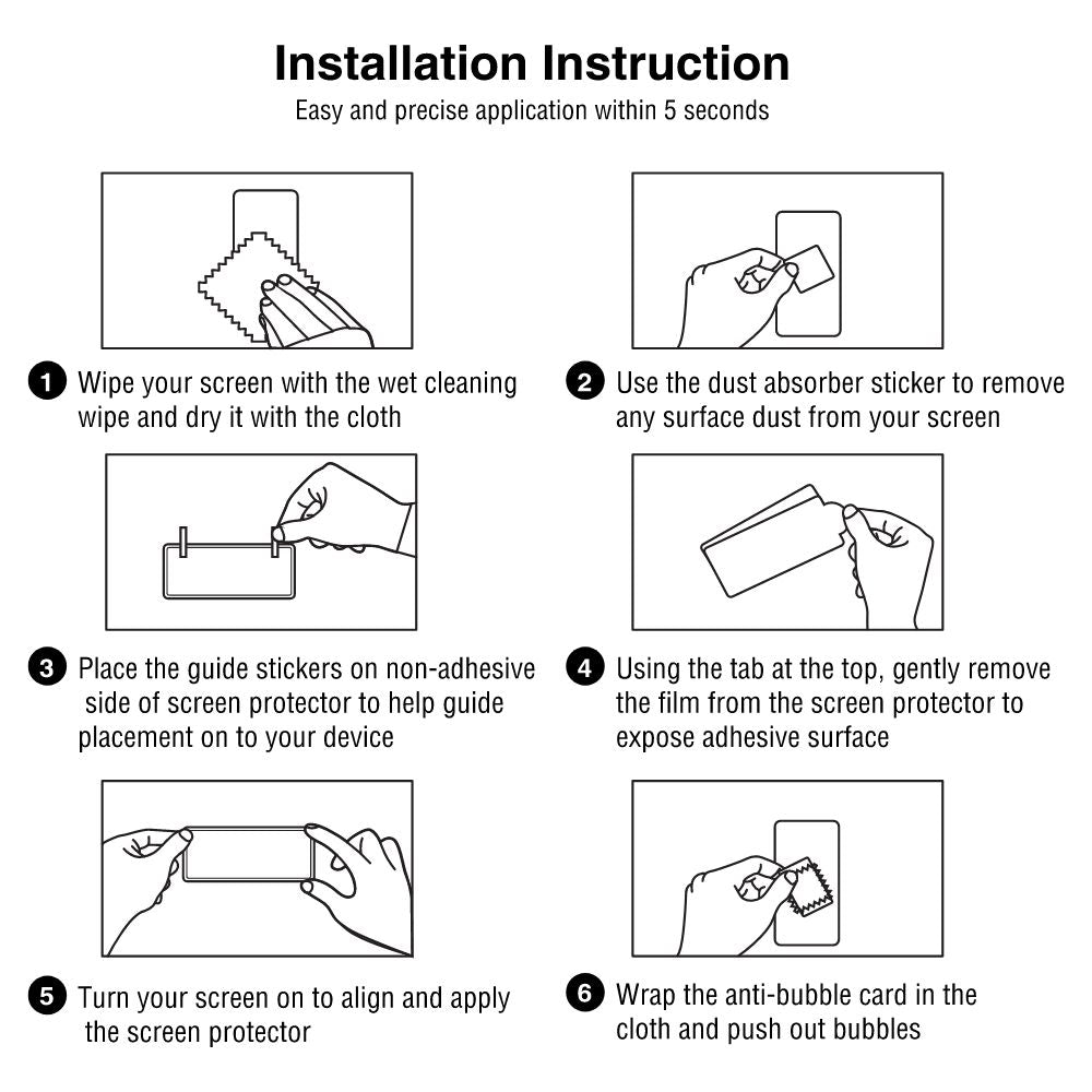 Installation instructions for easy and precise application of the Omnipod 5 screen protector.