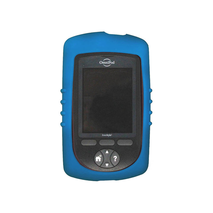 Blue Omnipod PDM gel skin cover to protect from bumps and drops.