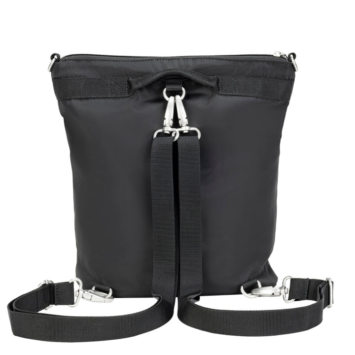 Diabetes Nylon Backpack in black back with two straps attached.