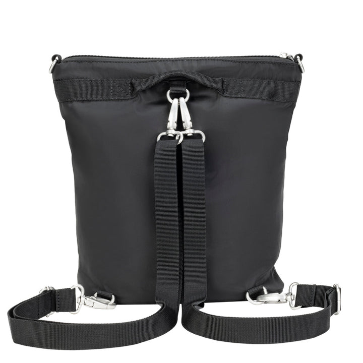 Diabetes Nylon Backpack in black back with two straps attached.