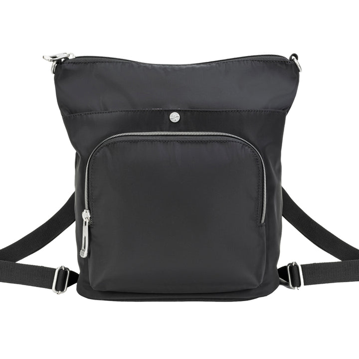 Diabetes Nylon Backpack in black with two straps attached.