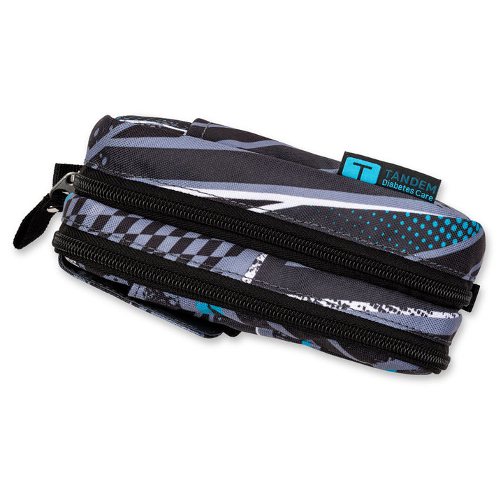 Tandem supply case in black, grey and blue designed in collaboration with Tandem Diabetes Care
