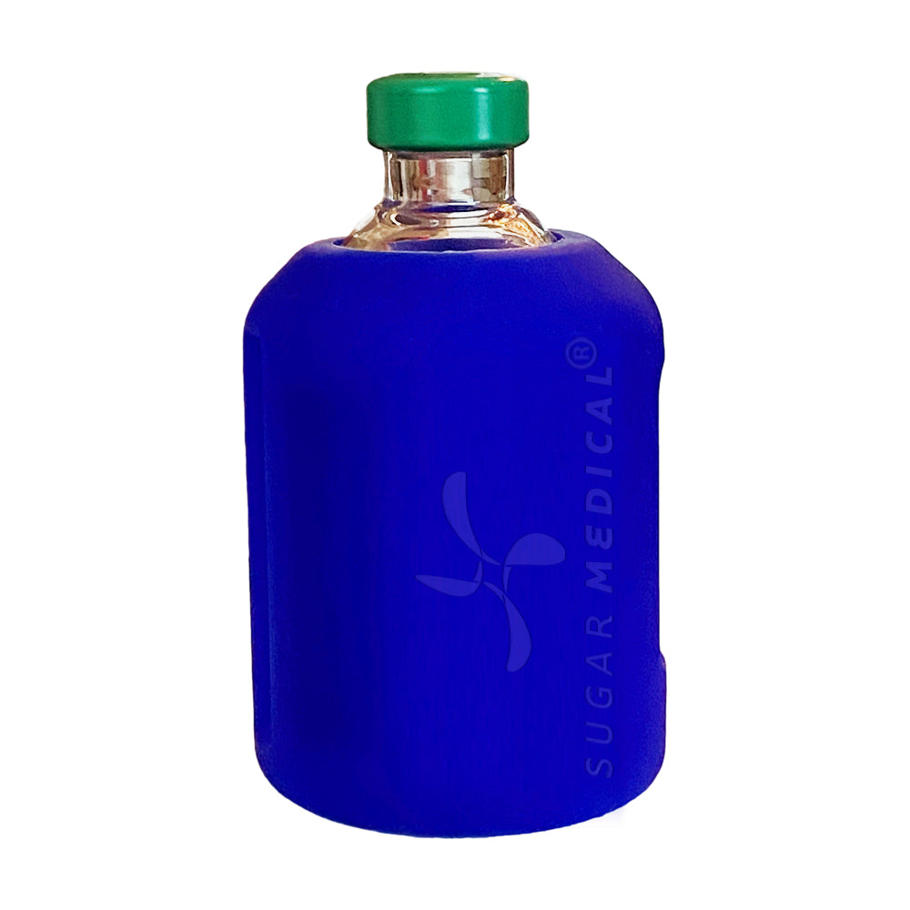 Top of vial is uncovered so you can easily fill a syringe or insulin pump reservoir without removing the silicone protector.