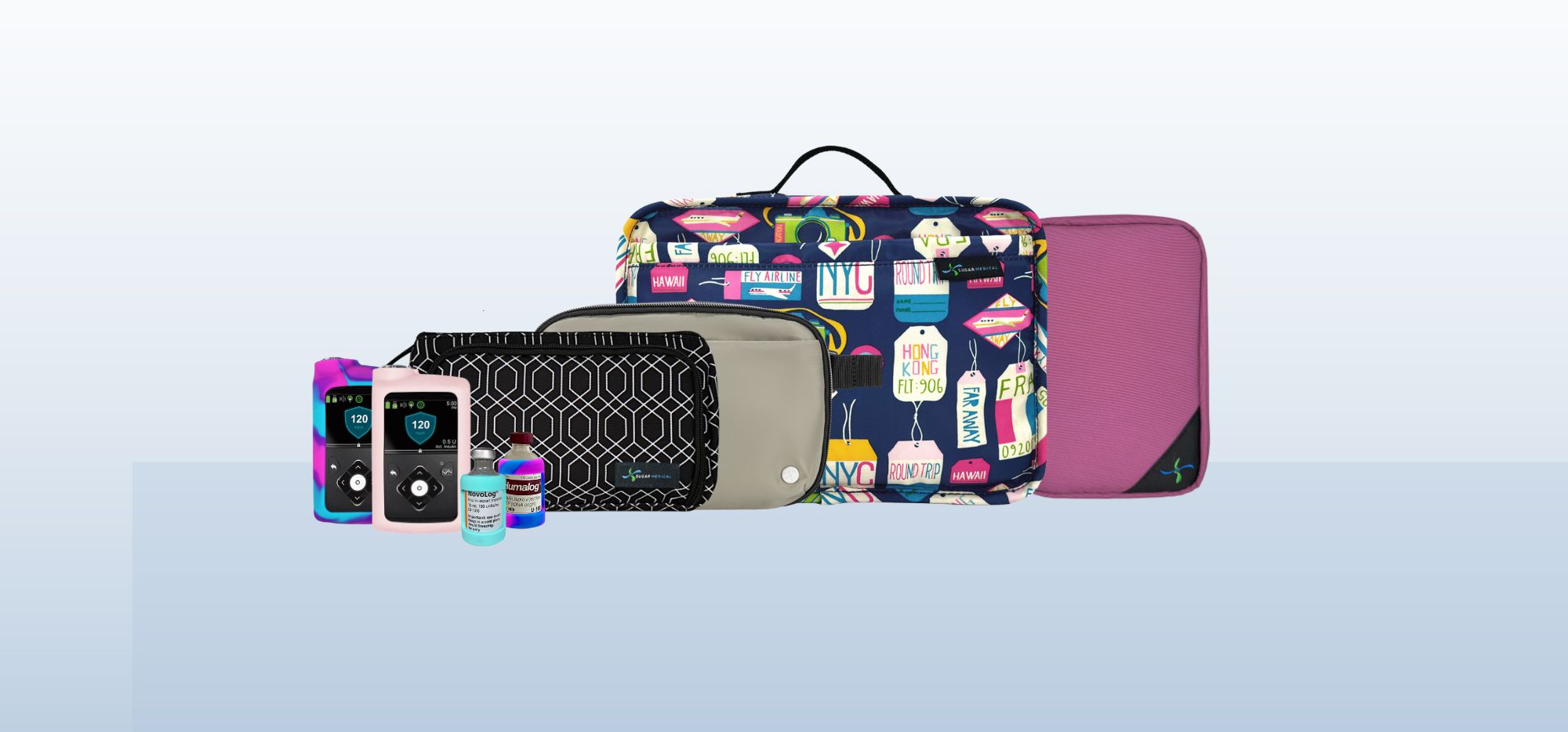 Diabetic supply organizers designed to protect and store Medtronic supplies.