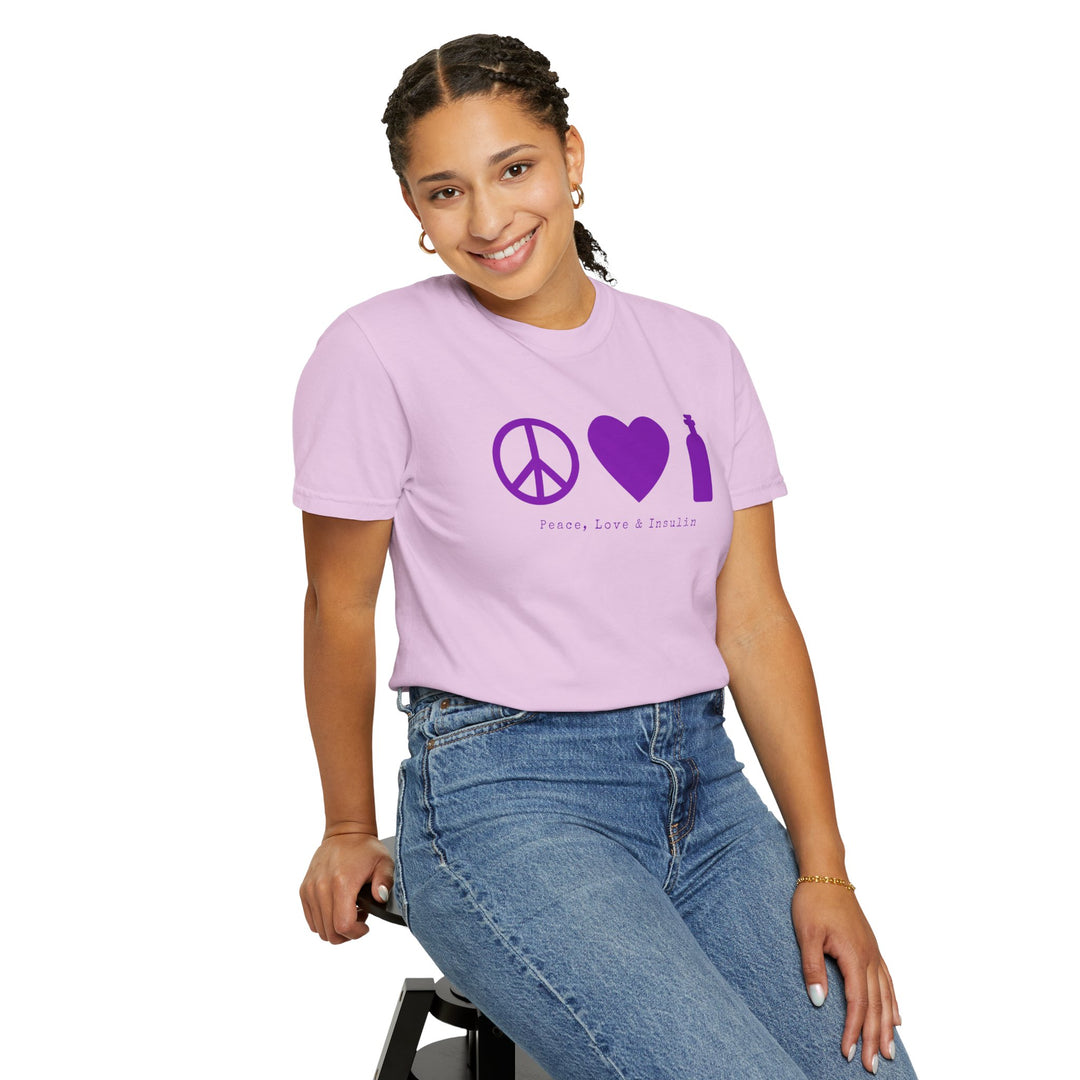 Unisex Garment-Dyed T-shirt- Peace, Love & Insulin