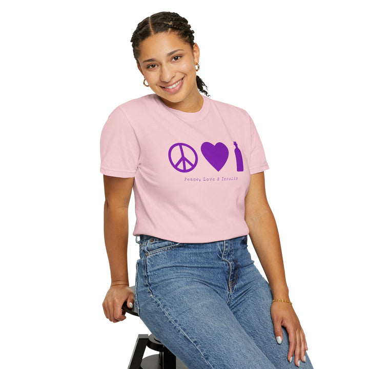 Unisex Garment-Dyed T-shirt- Peace, Love & Insulin