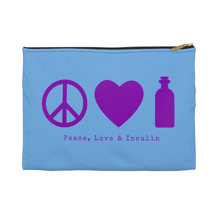 Peace, Love & Insulin Diabetes Accessory Pouch- Light Blue
