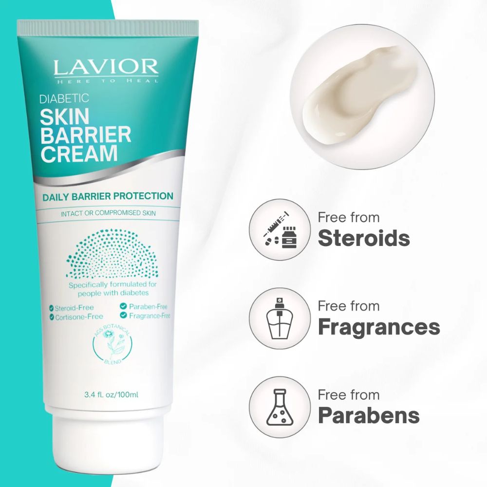 Lavior Diabetic Skin Barrier Cream with product details on a white background